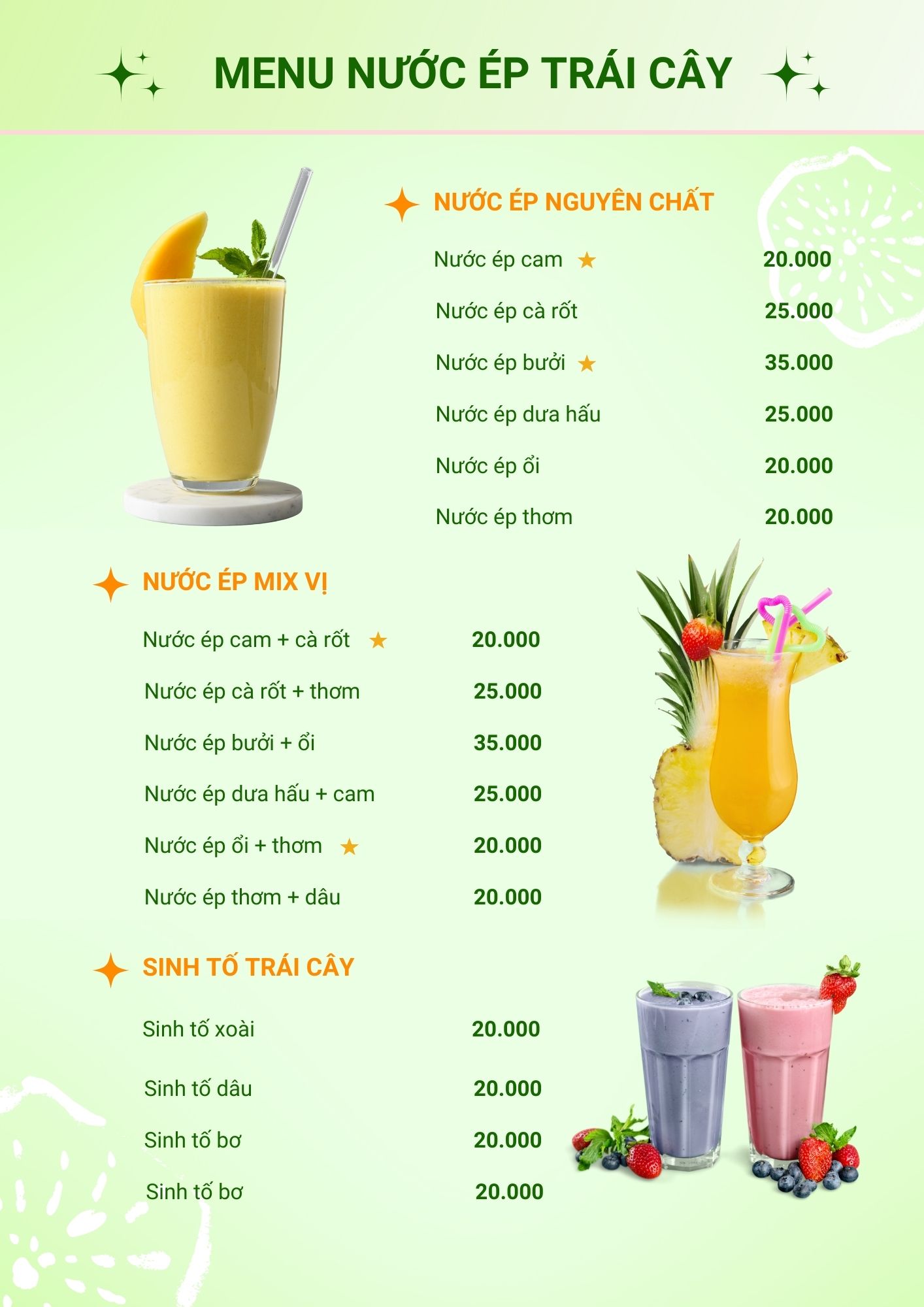 Menu Nước Ép Trái Cây