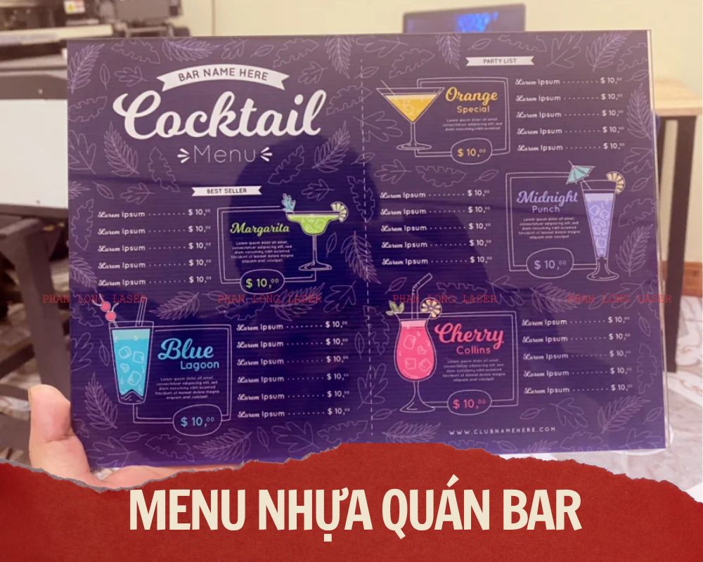 Menu nhựa quán bar đẹp