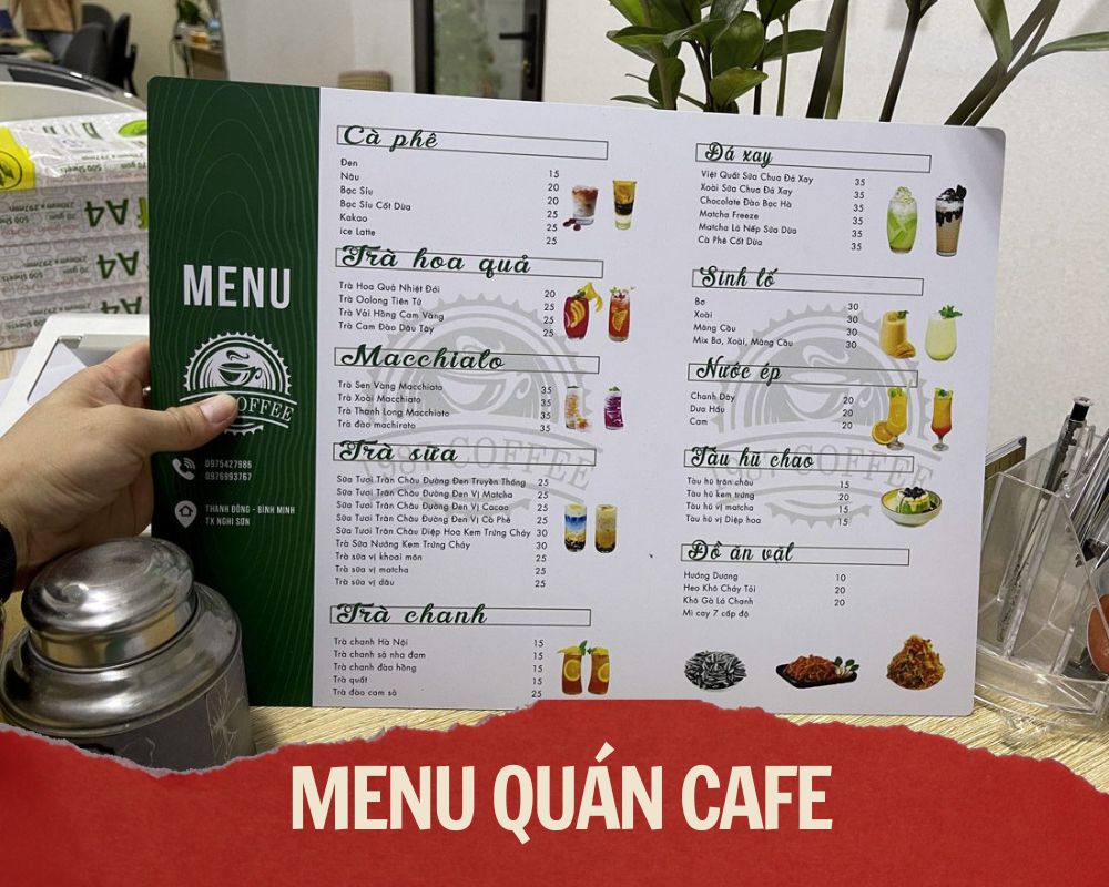 Menu nhựa quán cafe đẹp