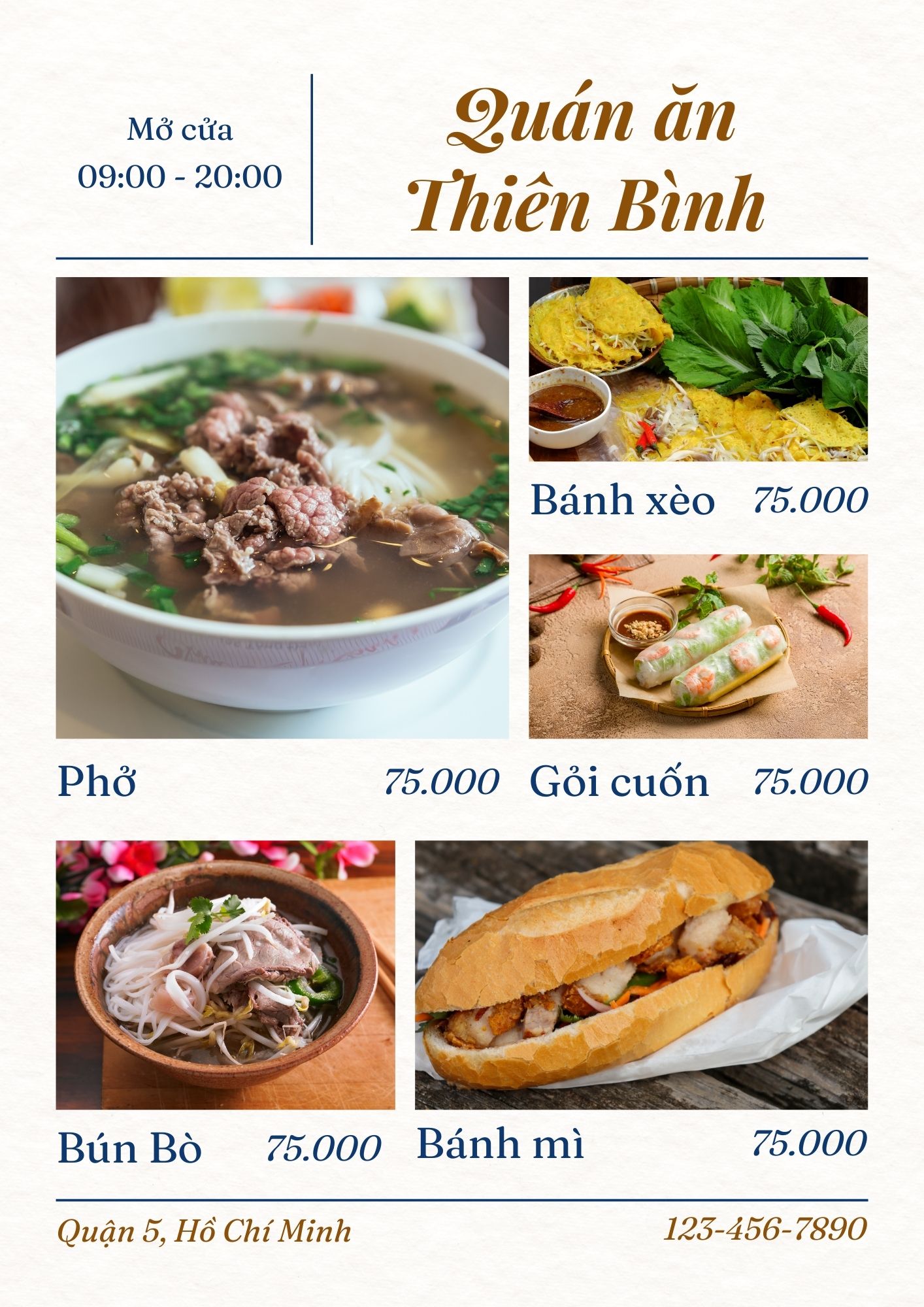 Menu quán ăn đơn giản