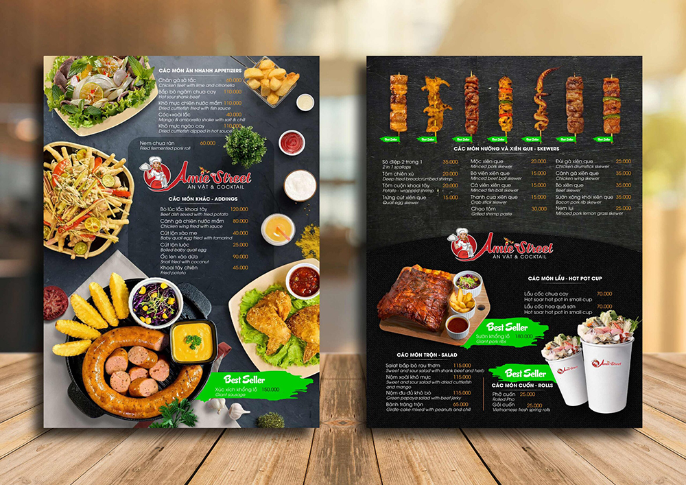 Mẫu menu bìa cứng món ăn nướng - In Menu Bìa Cứng