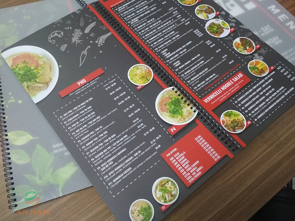 Mẫu menu nhà hàng với thiết kế tông màu đỏ đen