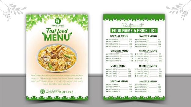 Mẫu menu thức ăn Thái