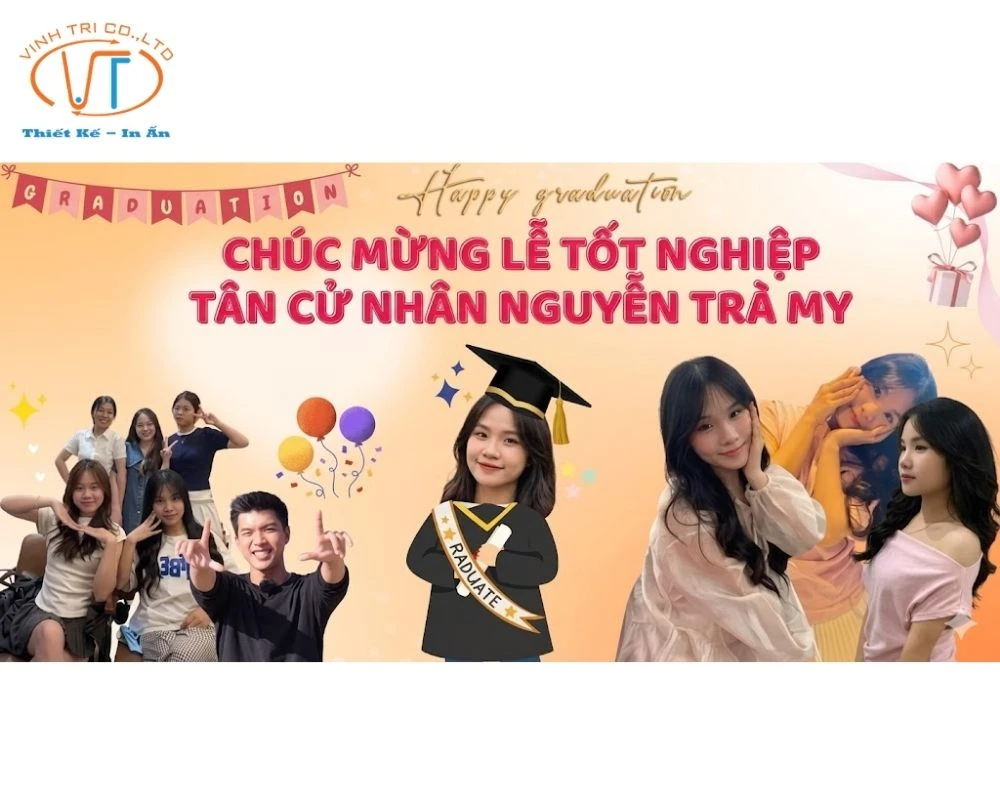 Banner chúc mừng lễ tốt nghiệp tân cử nhân Nguyễn Trà My