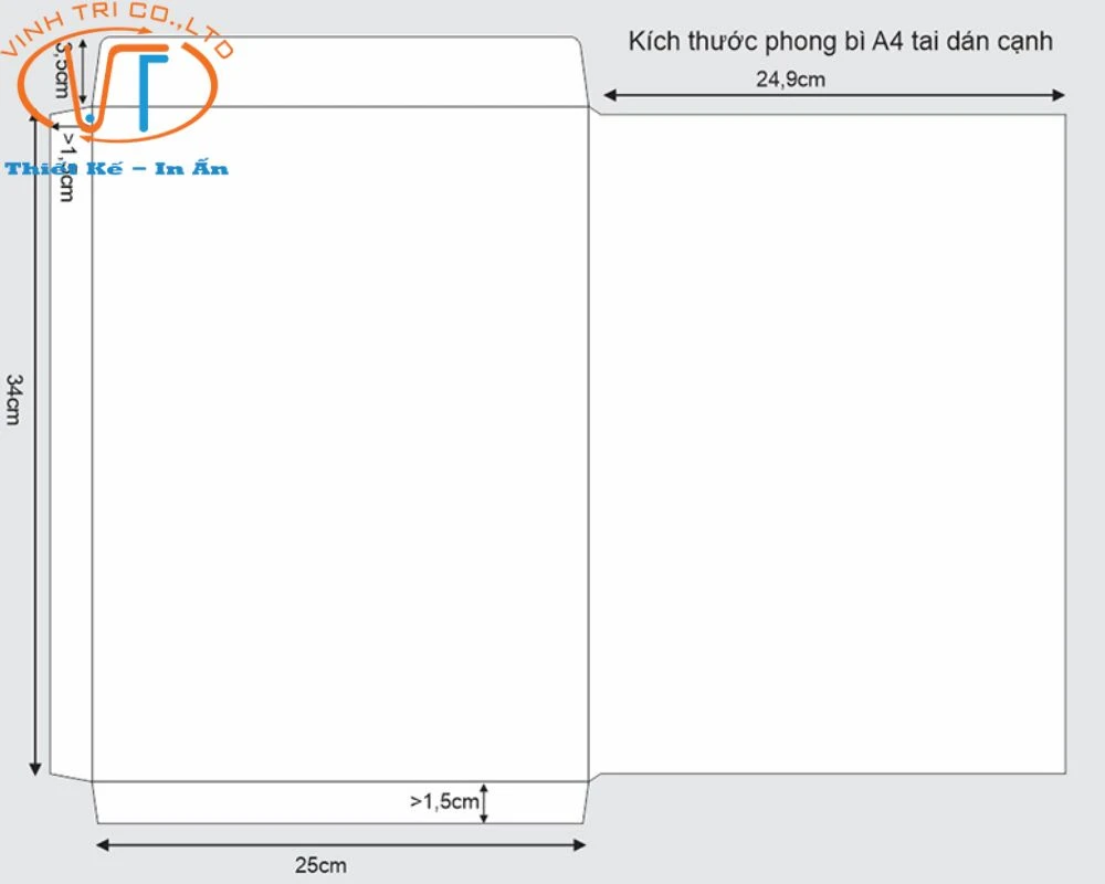 In bao thư trắng A4 sẽ có kích thước tiêu chuẩn 25x34cm