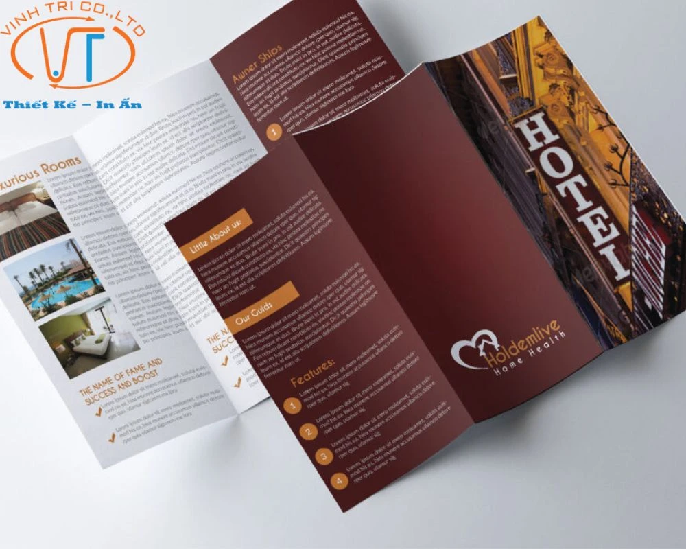 Mẫu brochure gấp 3 giới thiệu về dịch vụ khách sạn