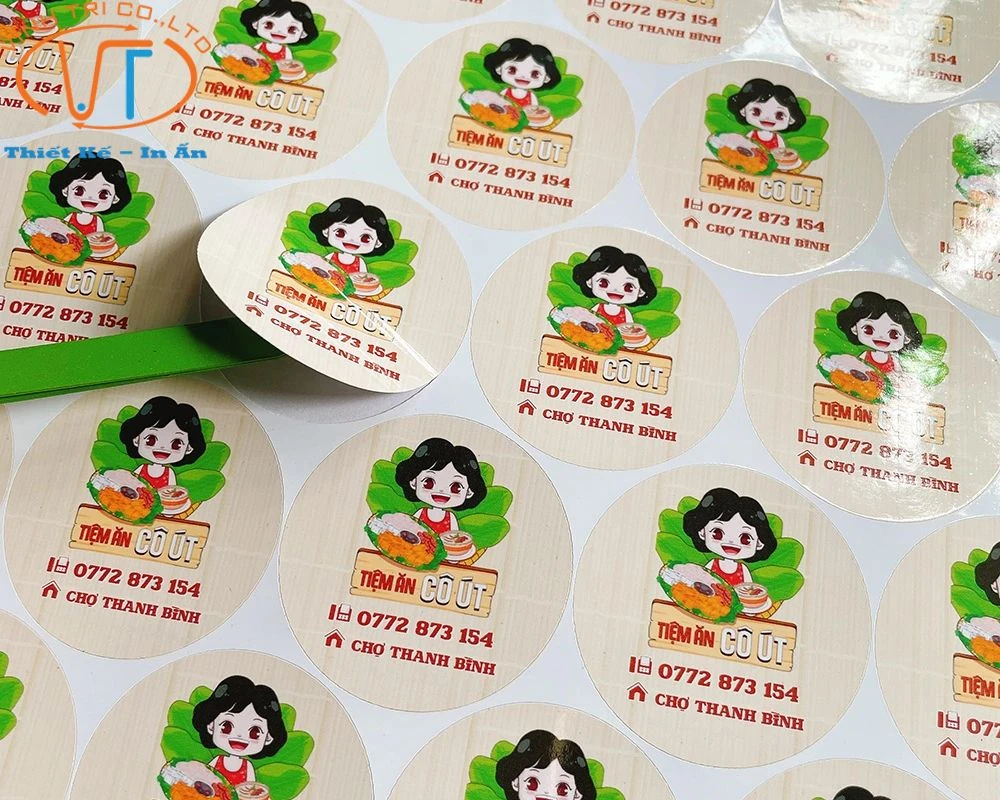 Mẫu tem nhãn dán hình tròn có thiết kế hình chibi