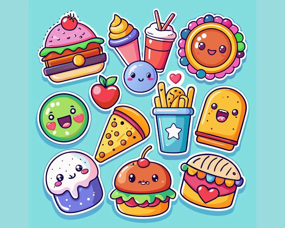 Mẫu sticker đồ ăn vặt dễ thương