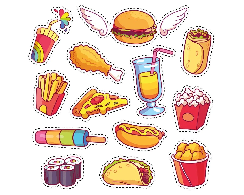 Màu sắc sticker đồ ăn vặt có nhiều màu sắc