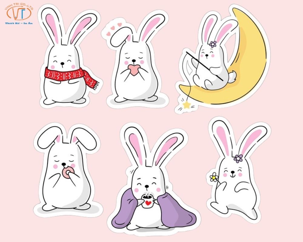 Chất liệu in sticker thỏ cute bằng giấy