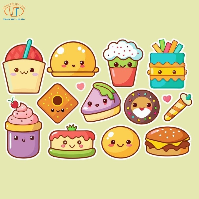 Sticker cute food nhiều màu sắc