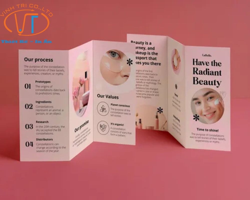 Brochure mỹ phẩm là ấn phẩm quảng cáo thông dụng, được khá nhiều doanh nghiệp ưu tiên sử dụng