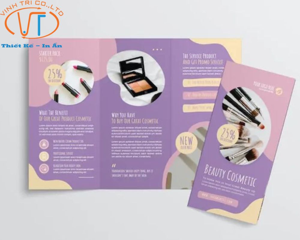 Mẫu brochure mỹ phẩm về lĩnh vực trang điểm, màu sắc nổi bật