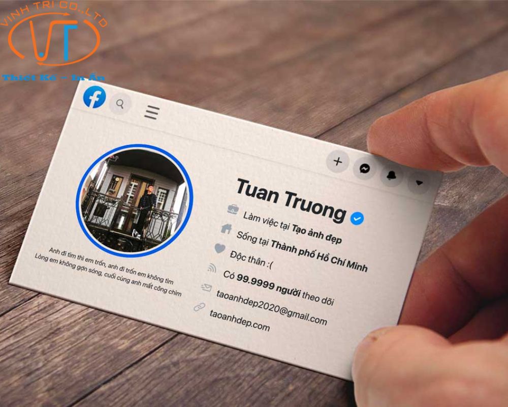 Mẫu card visit với thiết kế độc đáo với hình dạng trang cá nhân trên ứng dụng Facebook