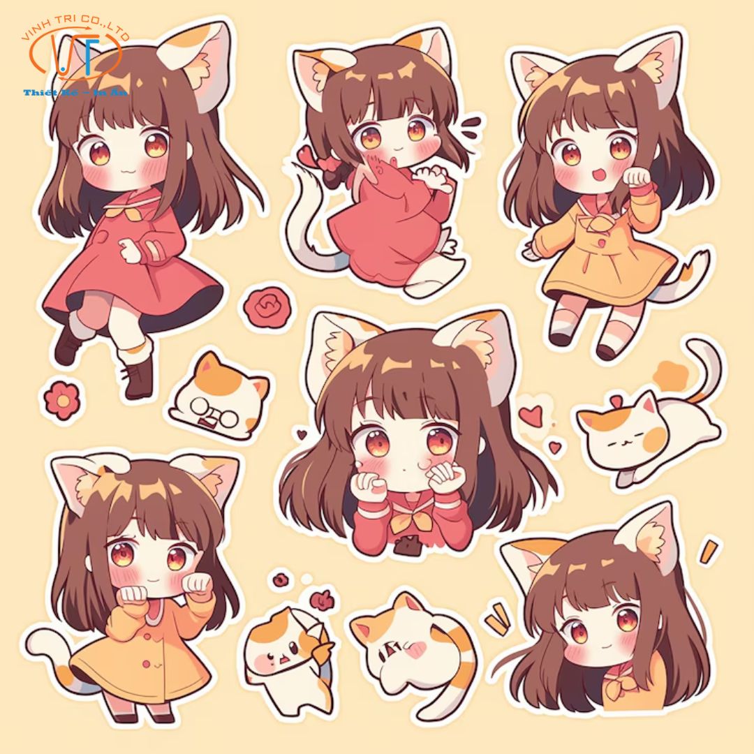 Mẫu sticker cô bé mèo