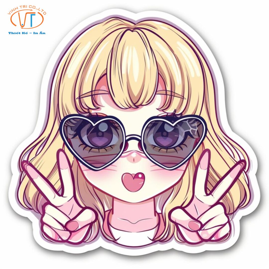 Sticker cô gái đeo kính dễ thương