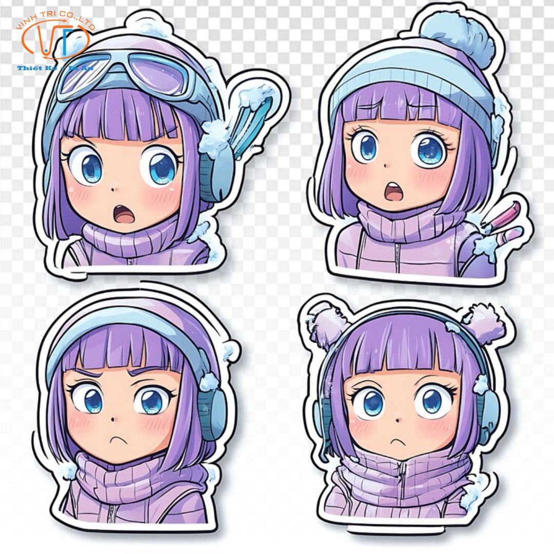 Sticker cô gái tóc tím