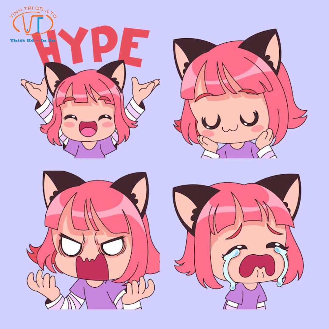 Sticker cô gái tóc hồng