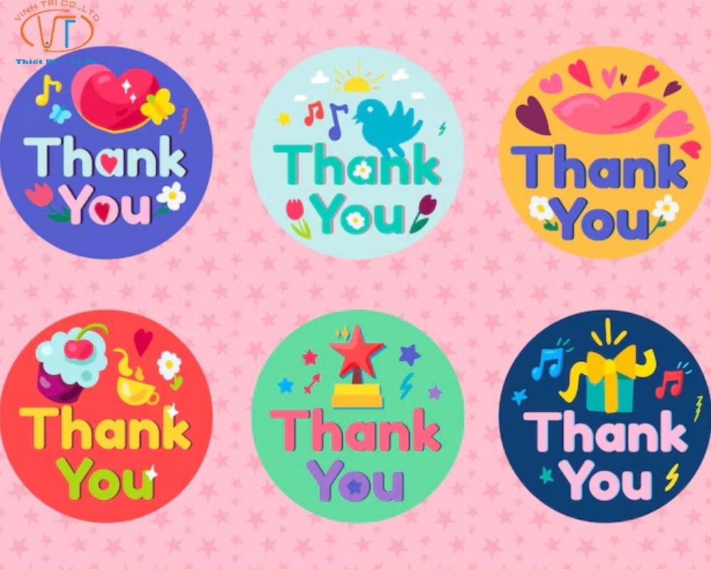 Sticker cảm ơn đa dạng màu sắc