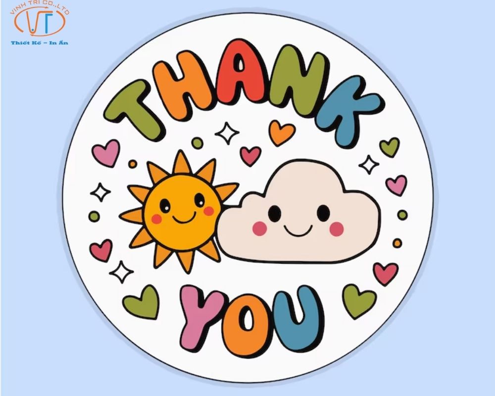 Sticker cảm ơn hình ông mặt tời và đám mây