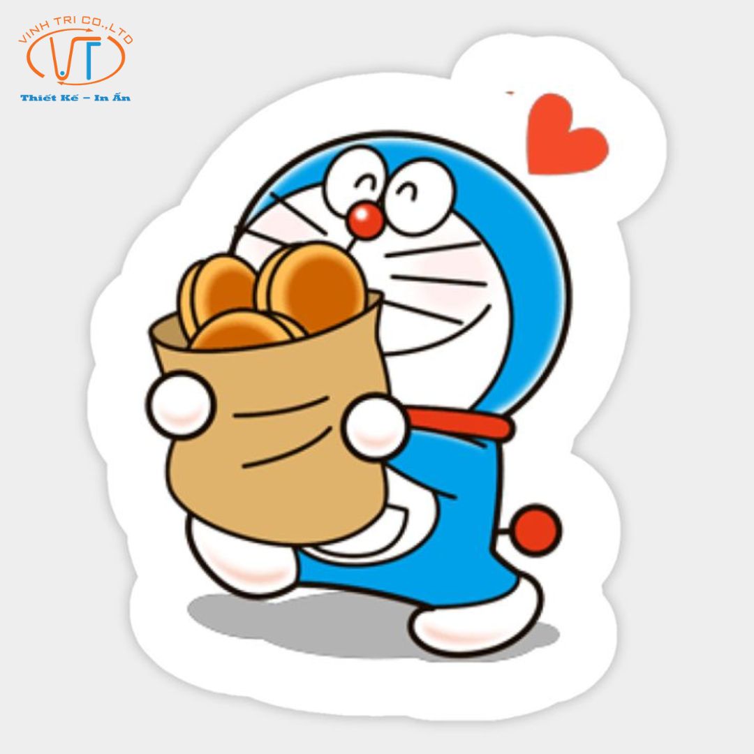 Sticker Doraemon cầm túi bánh
