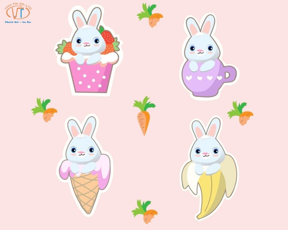 Sticker thỏ với thân hình đa dạng kiểu dáng