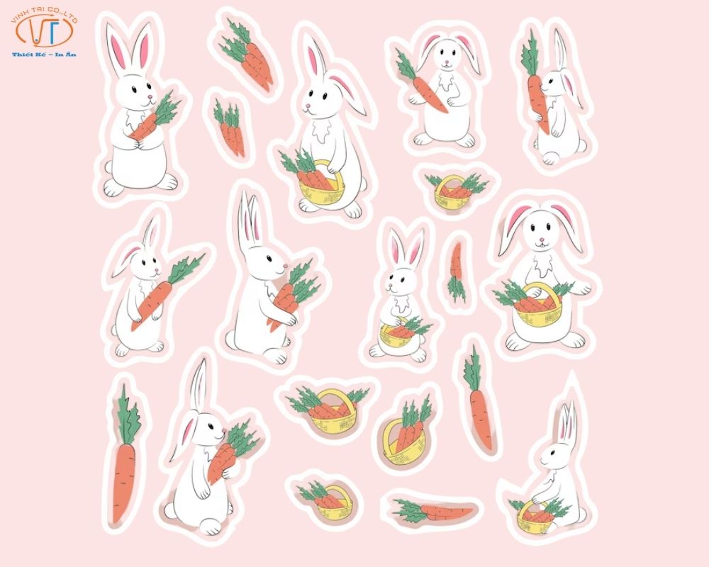 Sticker thỏ với cà rốt