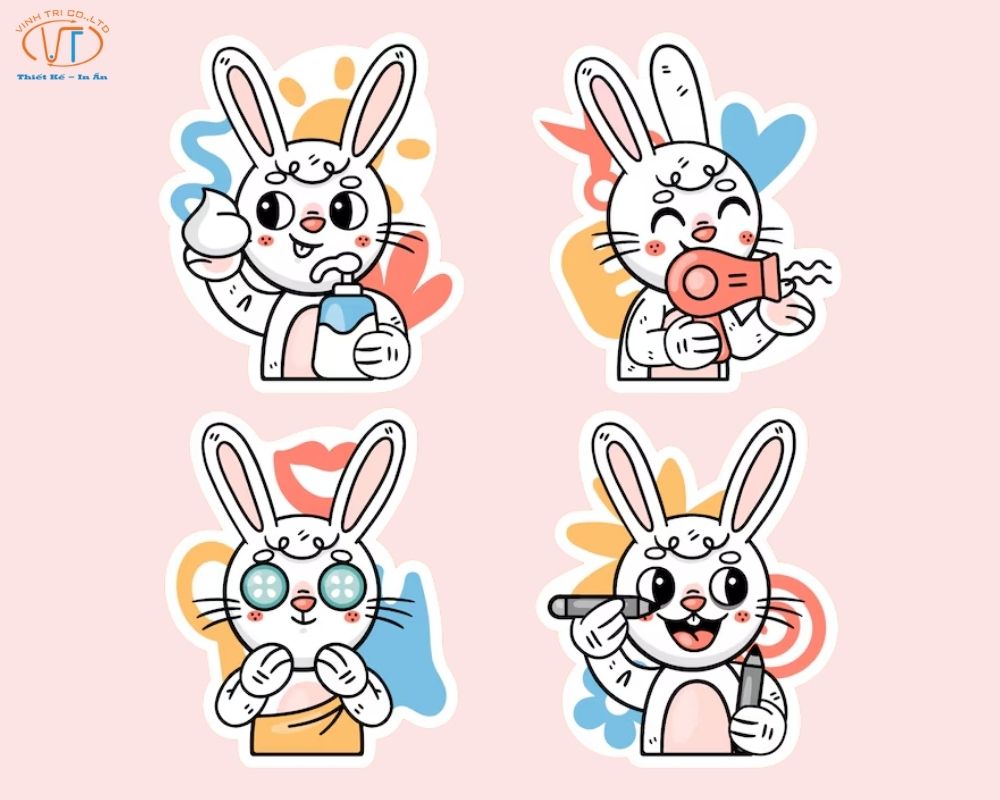 Mẫu sticker thỏ cute dễ thương