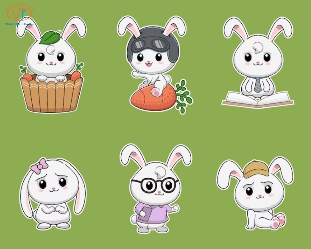 Sticker thỏ cute với biểu cảm đa dạng