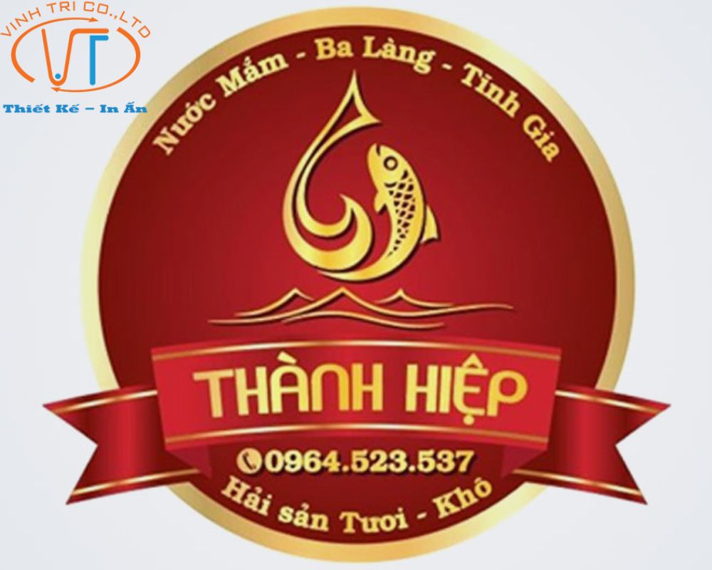 Mẫu tem nhãn nước mắm hình tròn với logo hình giọt nước cách điệu, độc đáo