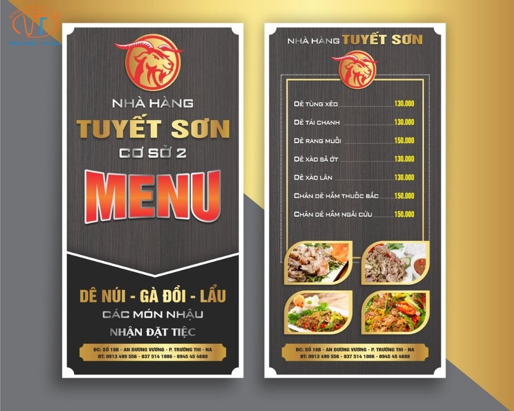 In menu bìa cứng dạng 1 tờ gấp