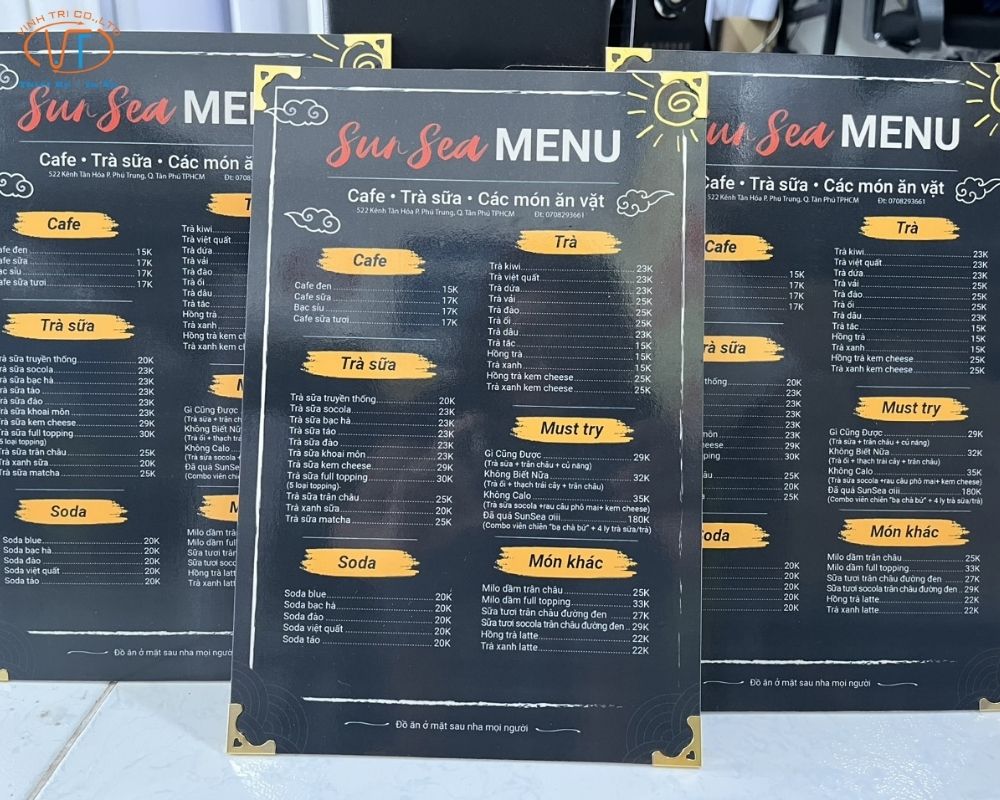 In menu bìa cứng dạng 1 tờ