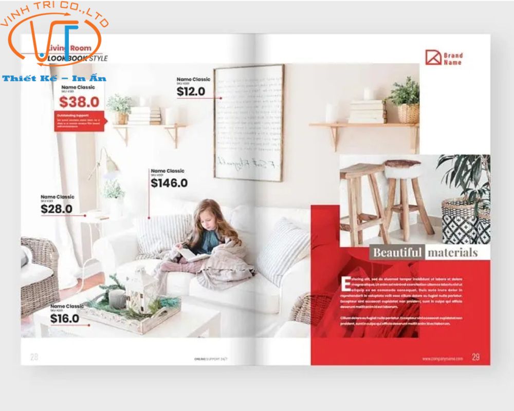 Mẫu catalogue giới thiệu các sản phẩm nội thất đơn giản, có giá thành rõ ràng