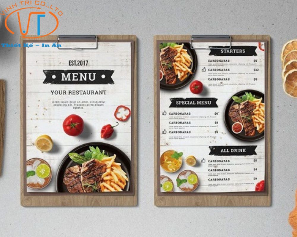 Mẫu menu quán ăn nổi bật với các hình ảnh sắc nét, màu sắc sống động