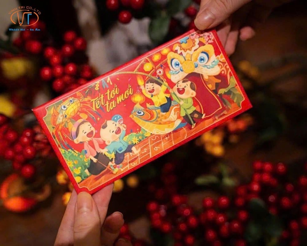 Bao lì xì tết với hình ảnh vui chơi ngày tết