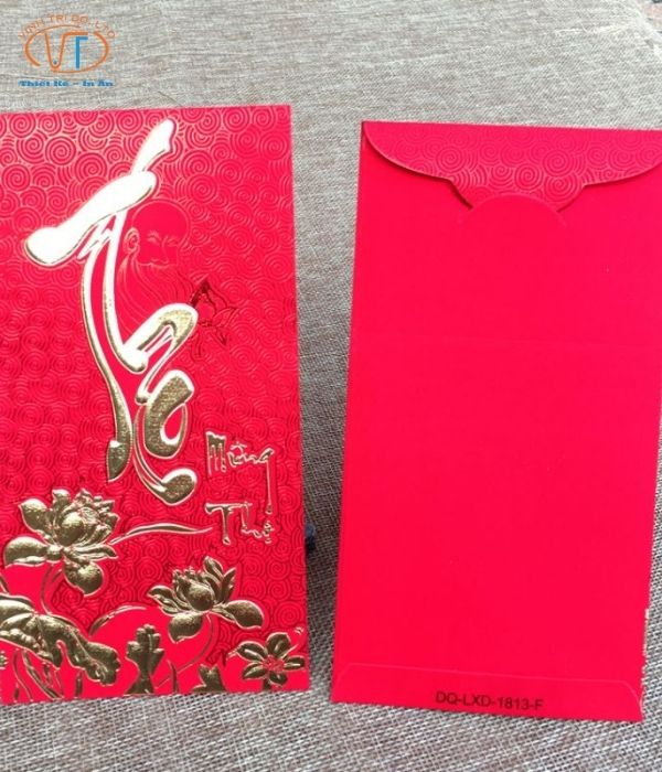 Bao lì xì in nổi chữ Lộc màu đỏ
