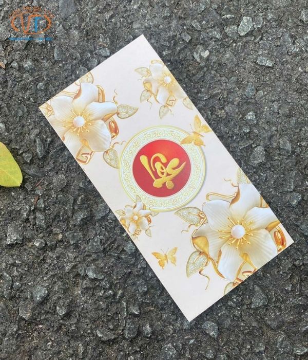 Mẫu bao lì xì trắng có hoa chữ Lộc