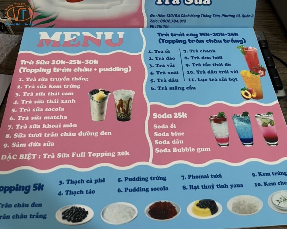 Menu quán nước