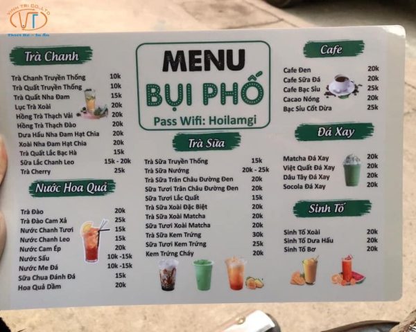 Menu quán nước Bụi Phố