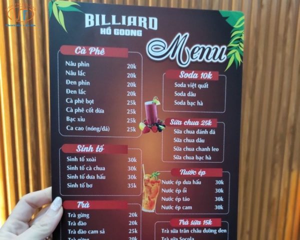 Menu bìa cứng độc đáo, đẹp mắt 1 mặt