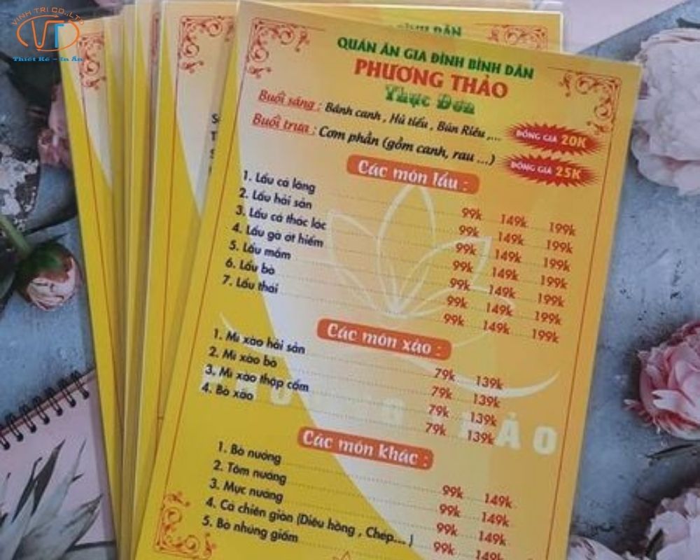 Menu bìa cứng quán ăn