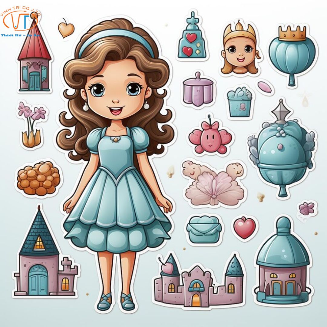 Mẫu sticker công chúa tóc nâu