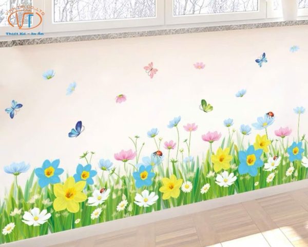 Decal dán tường vườn hoa nở rộ