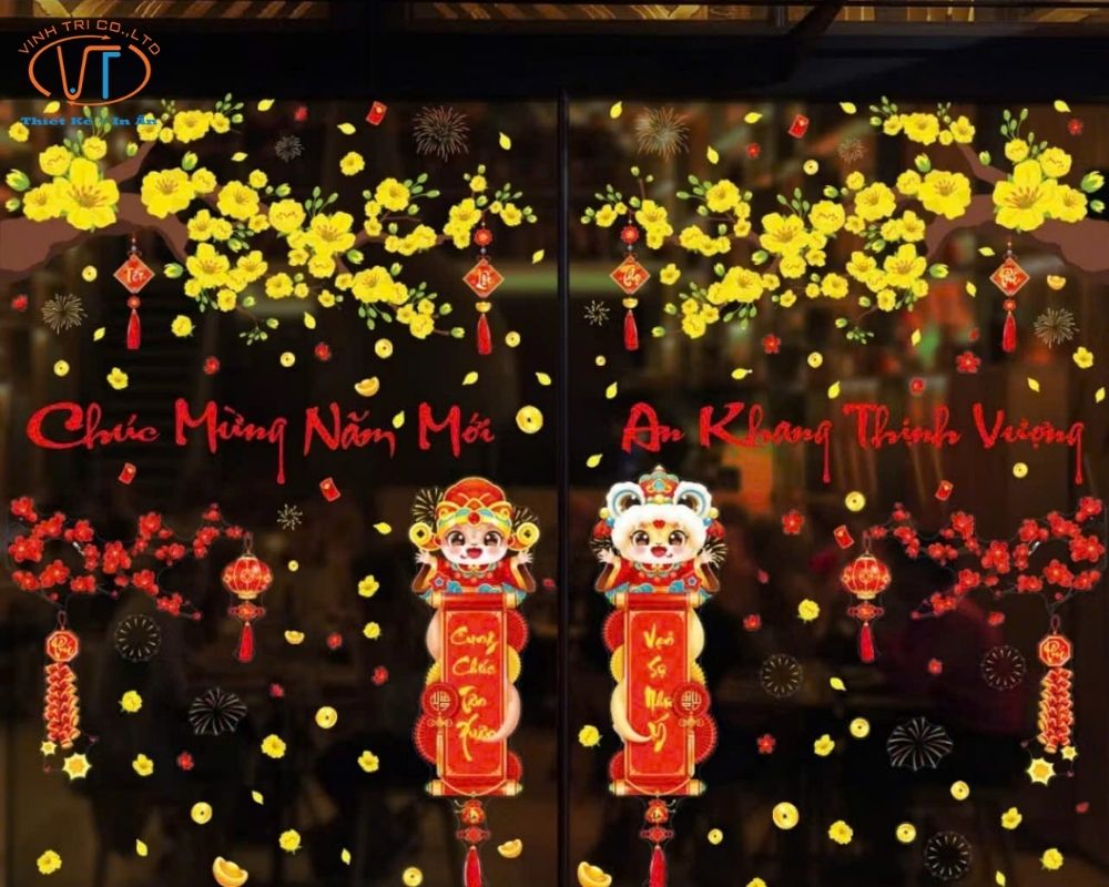 Mẫu decal dán kính cho ngày tết