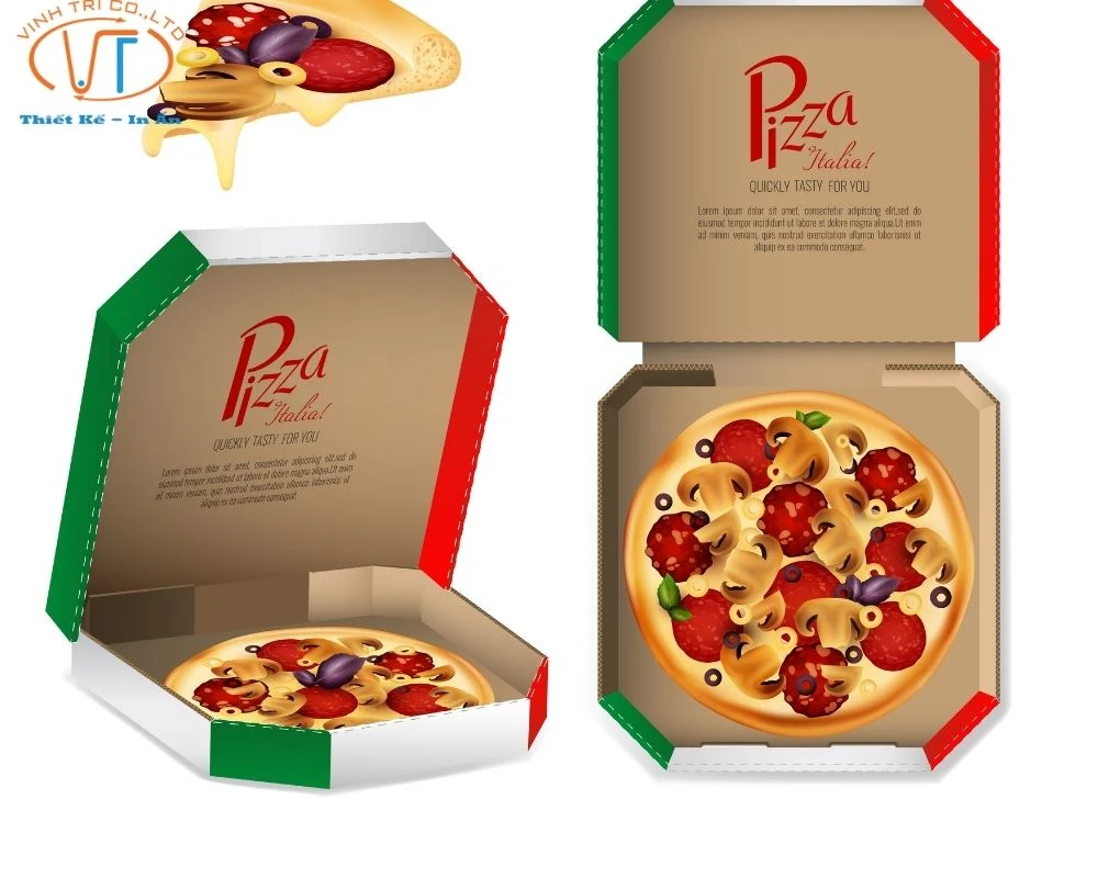 Bản thiết kế hộp bánh pizza có in chữ PIZZA