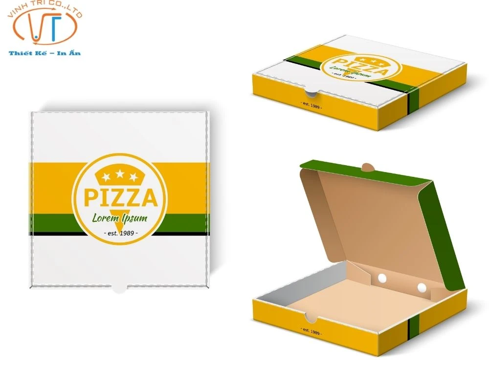 Hộp giấy đựng bánh pizza 3 màu nổi bật