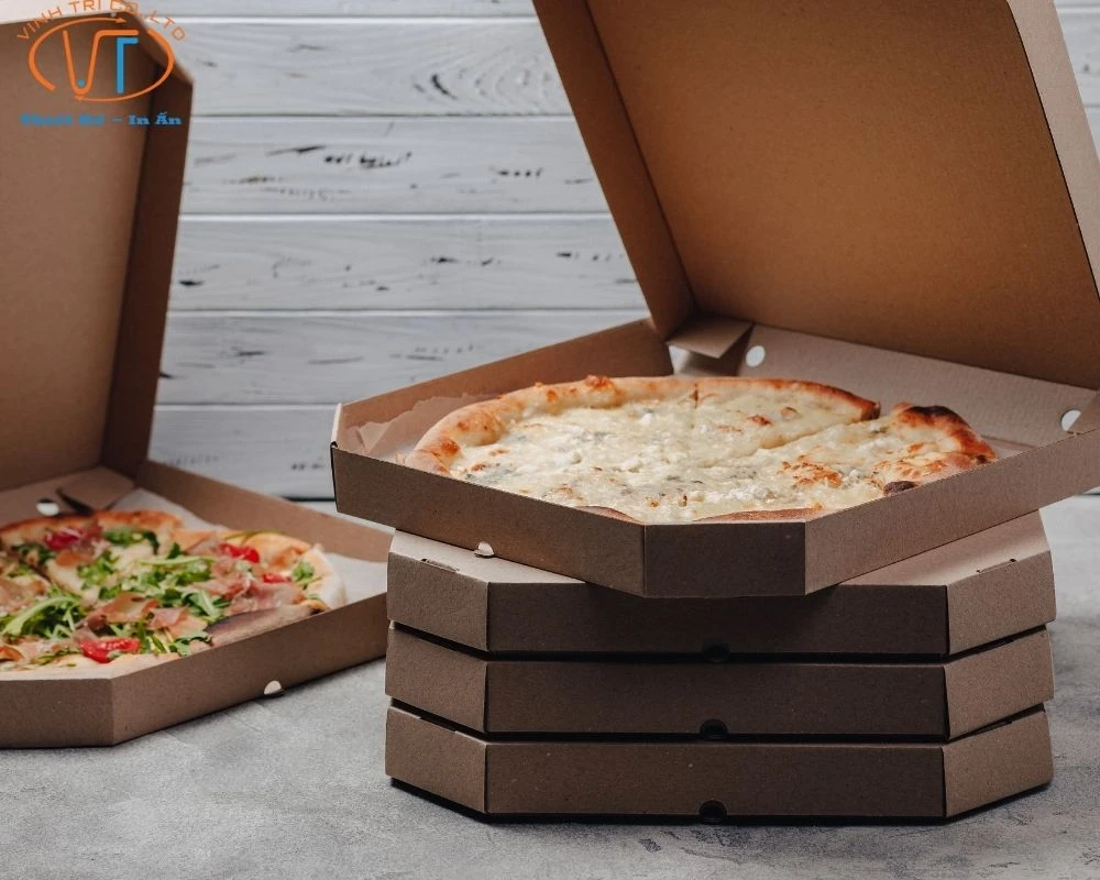 Hộp giấy đựng bánh pizza màu nâu
