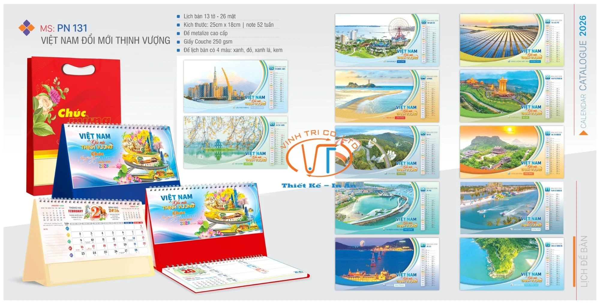 Lịch Tết để bàn chủ đề Việt Nam đổi mới thịnh vượng