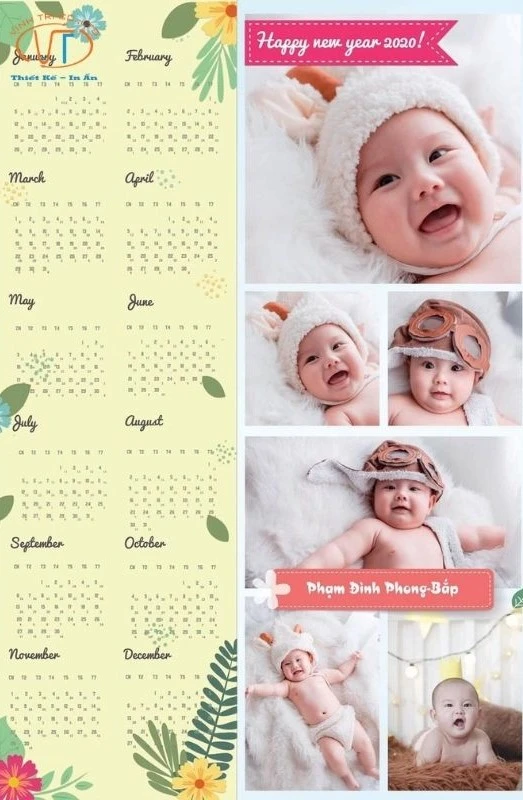 Mẫu lich tết cho em bé sơ sinh.