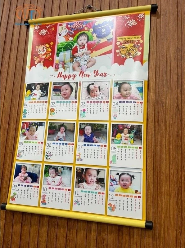 Lịch tết cho bé với tone đỏ, cam